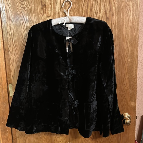 Vintage formal silk black dress with velvet bowed jacket by Kasbah Size L. - Picture 10 of 11